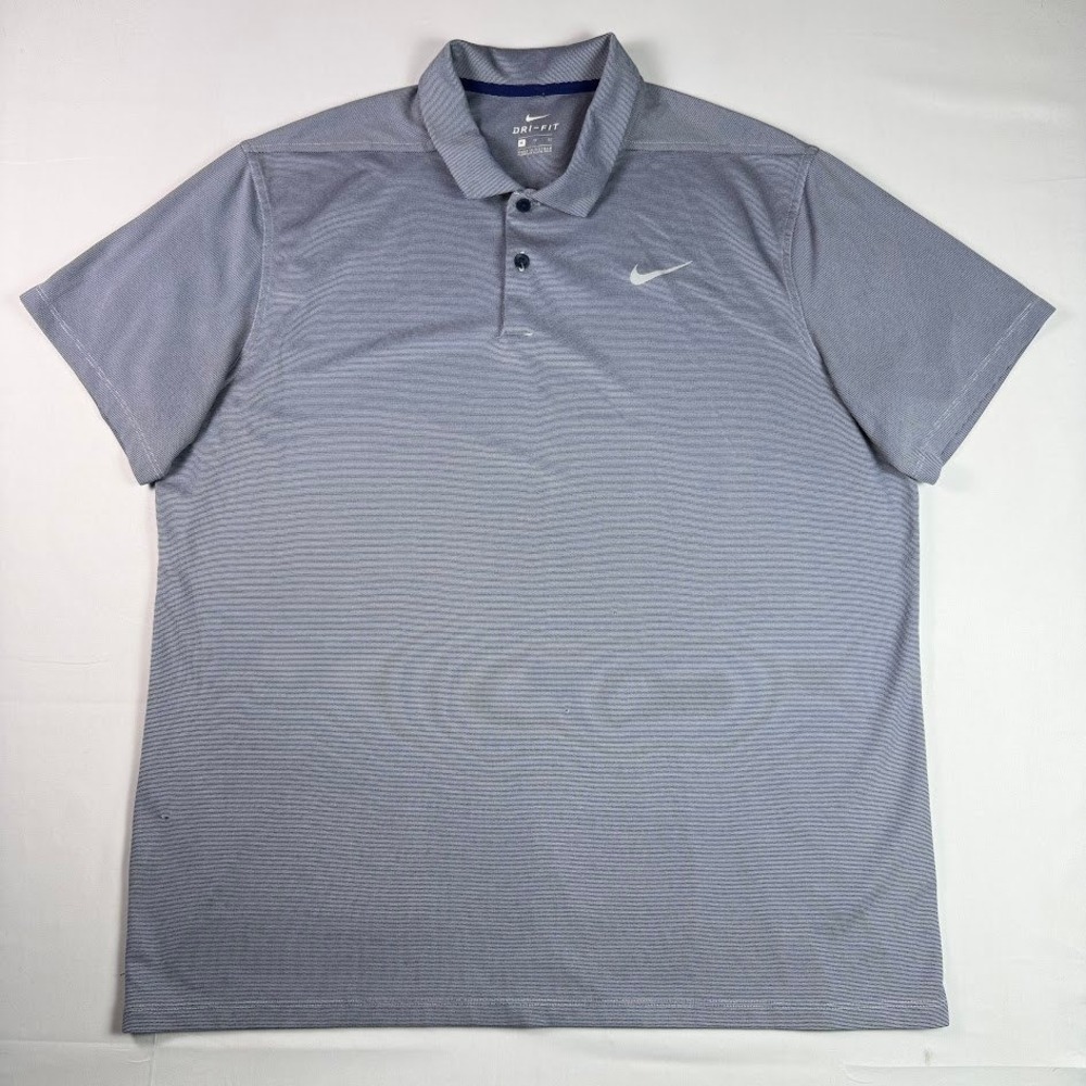 Nike Dri-FIT Mens XL Blue White Micro Stripe Short Sleeve Golf Polo Shirt